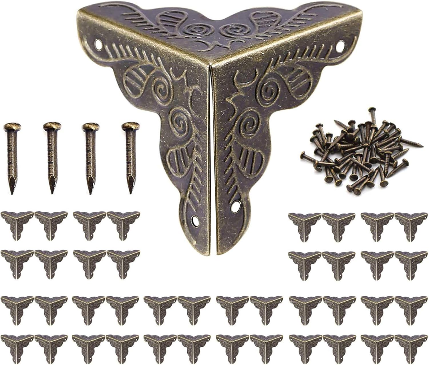 Aktion, 10 Stück Vintage-ecken, Antike Möbelecken Aus Metall, Schutzecken Für Kisten Und Möbel Im Vintage-stil, Dekorative Möbel Im Bronze-look, Inklusive 40 Nägeln – 25 X 35 Mm, Aafgvc
