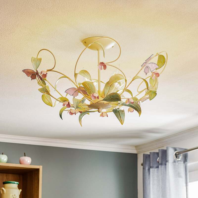 [gebraucht] B-ware Deckenlampe Butterfly Led Dimmbar Edelstahl Creme Grün Rosé 5-flammig Ø64cm