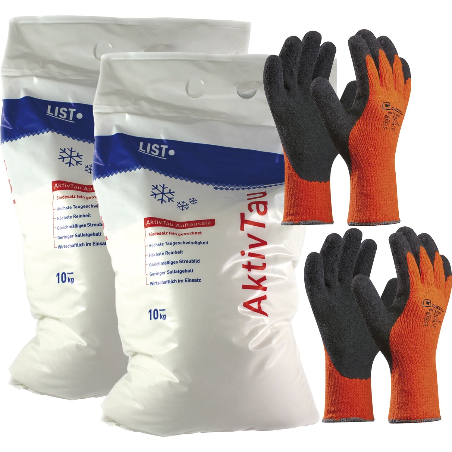 Winter-set Streusalz 20 Kg + 2 Paar Winter-handschuhe Gr. 10 (xl)