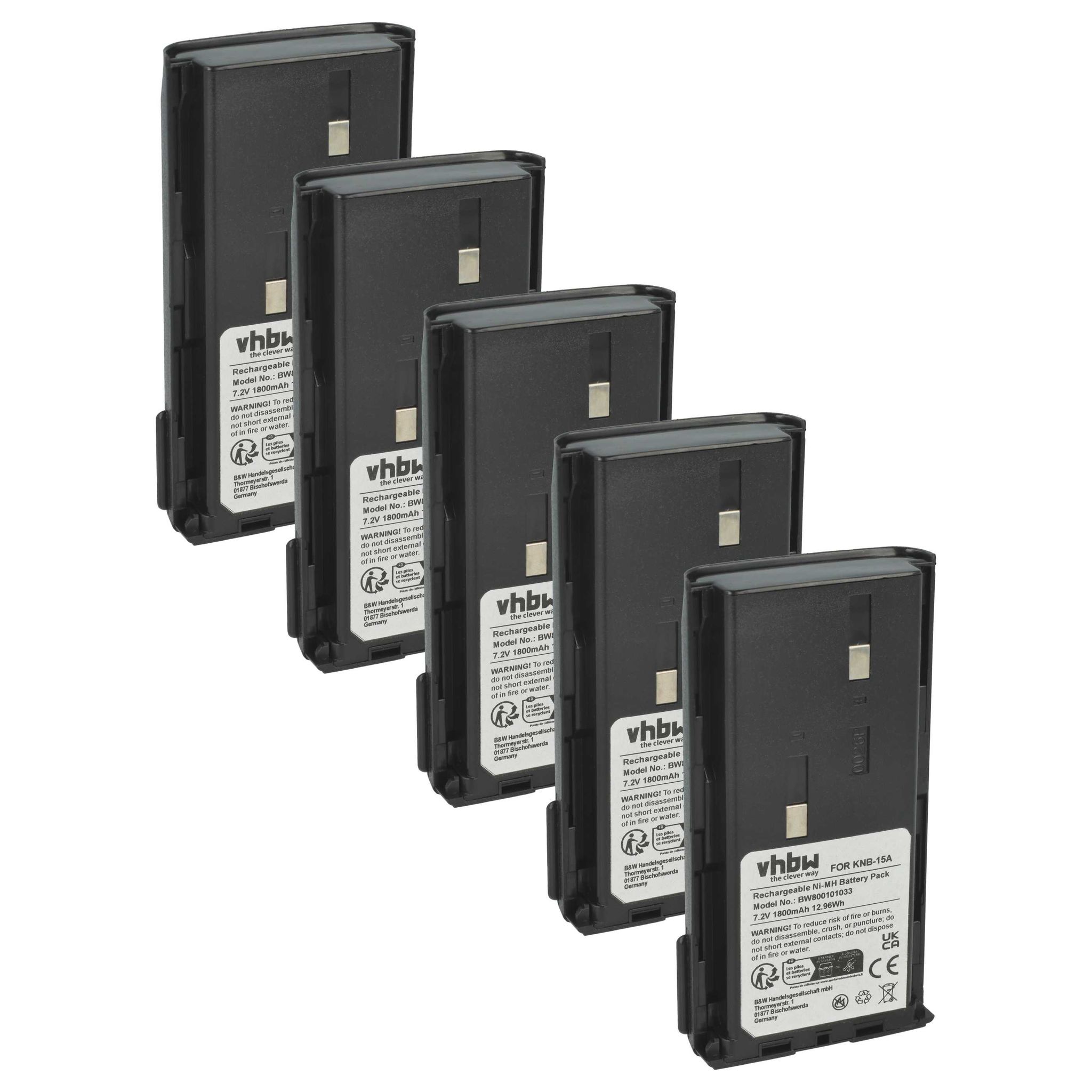 Vhbw 5x Akku Kompatibel Mit Kenwood Tk 388g, 388, 378g, 378, 373 Funkgerät, Walkie Talkie (1800 Mah, 7,2 V, Nimh)
