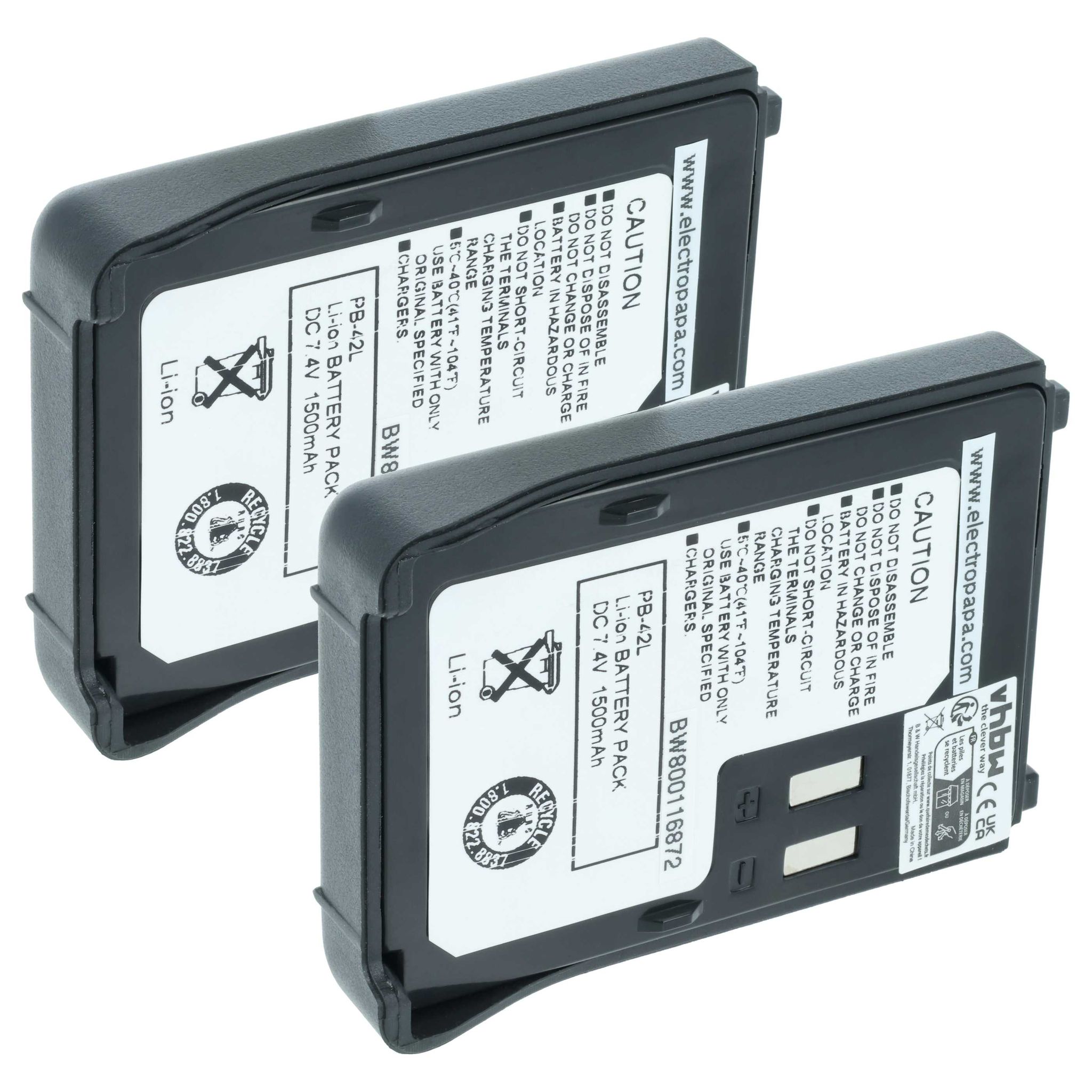 Vhbw 2x Akku Kompatibel Mit Kenwood Th-f6e, Th-f6a, Th-f6, Th-fte, Th-f7e Für Th-f7a, Th-f7 Funkgerät, Walkie Talkie (1500 Mah, 7,4 V, Li-ion)