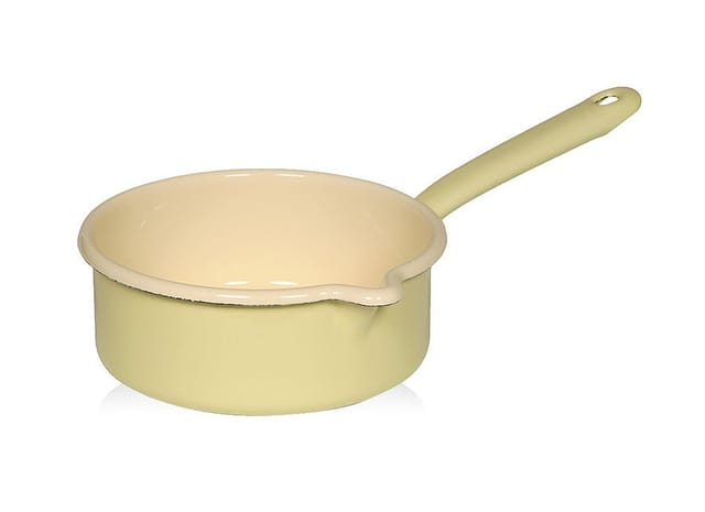 Riess Stielkasserolle mit großem Ausguß Emaille Pastell Gelb 16cm
