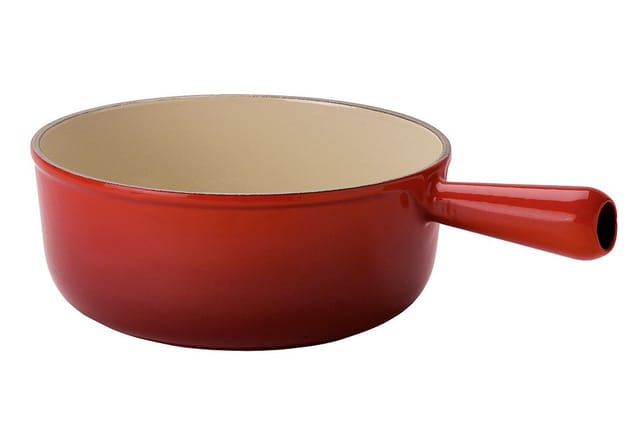 Le Creuset Schwenkkasserolle Caquelon Fonduetopf Gusseisen Kirschrot 20cm