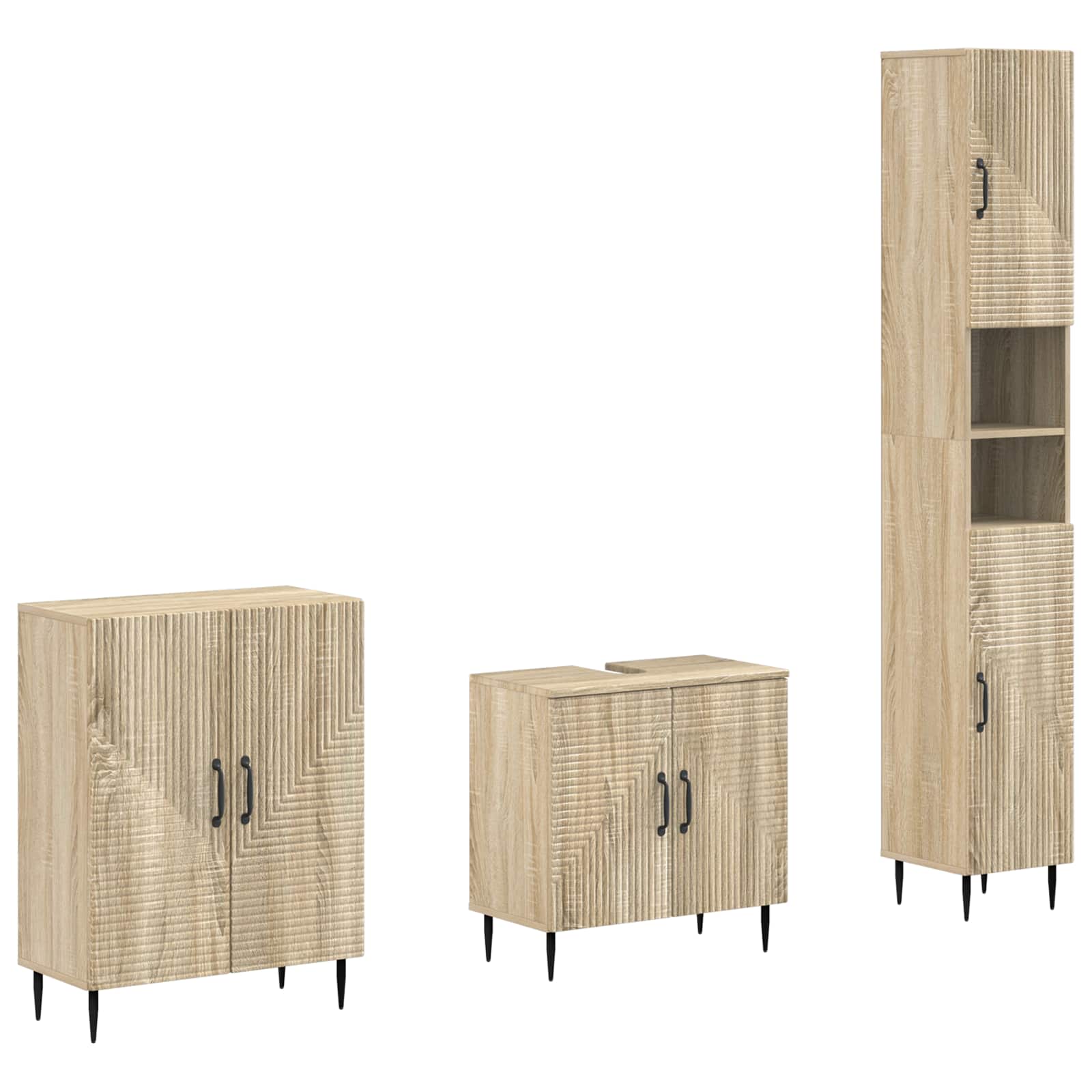 Vidaxl 3 Piece Bathroom Cabinet Set Haarlem Sonoma Oak Engineered Wood