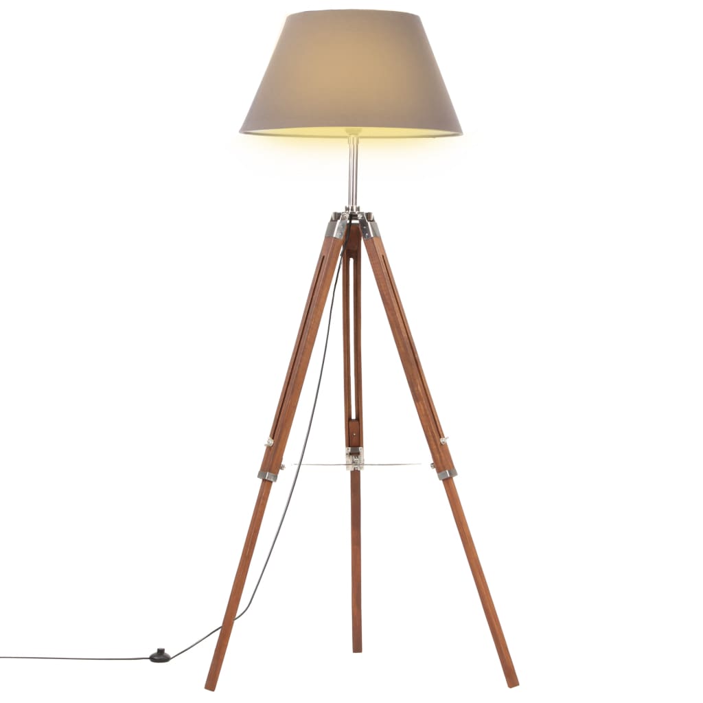 Stativlampe Honigbraun Und Grau Teak Massivholz 141 Cm - Vidaxl