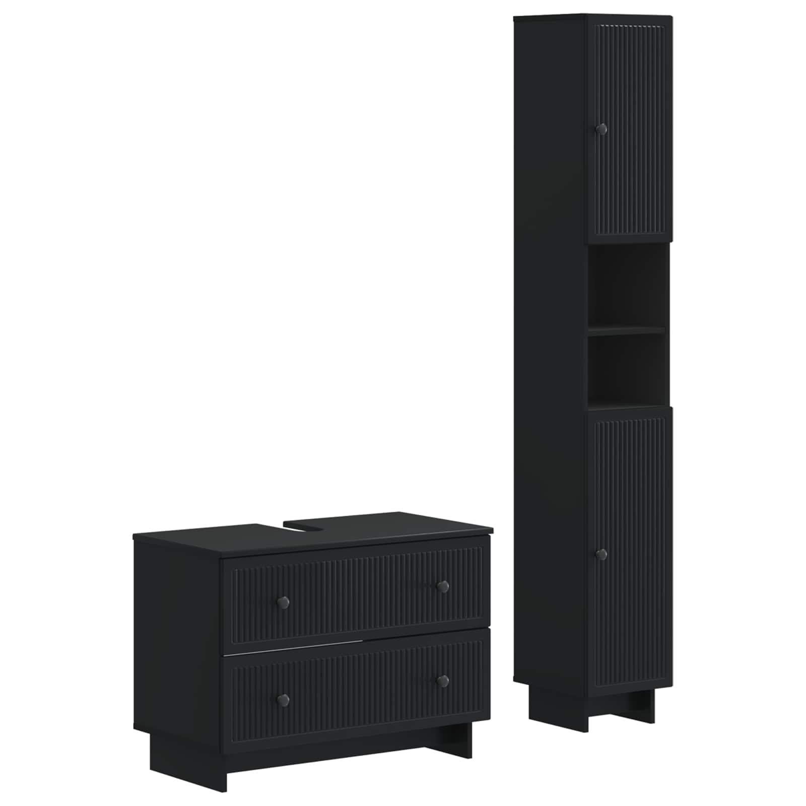 Vidaxl 2 Piece Bathroom Cabinet Set Ede Black Engineered Wood