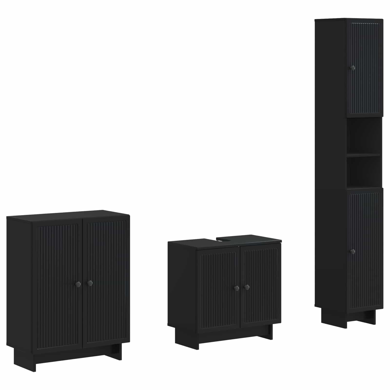 Vidaxl 3 Piece Bathroom Cabinet Set Ede Black Engineered Wood