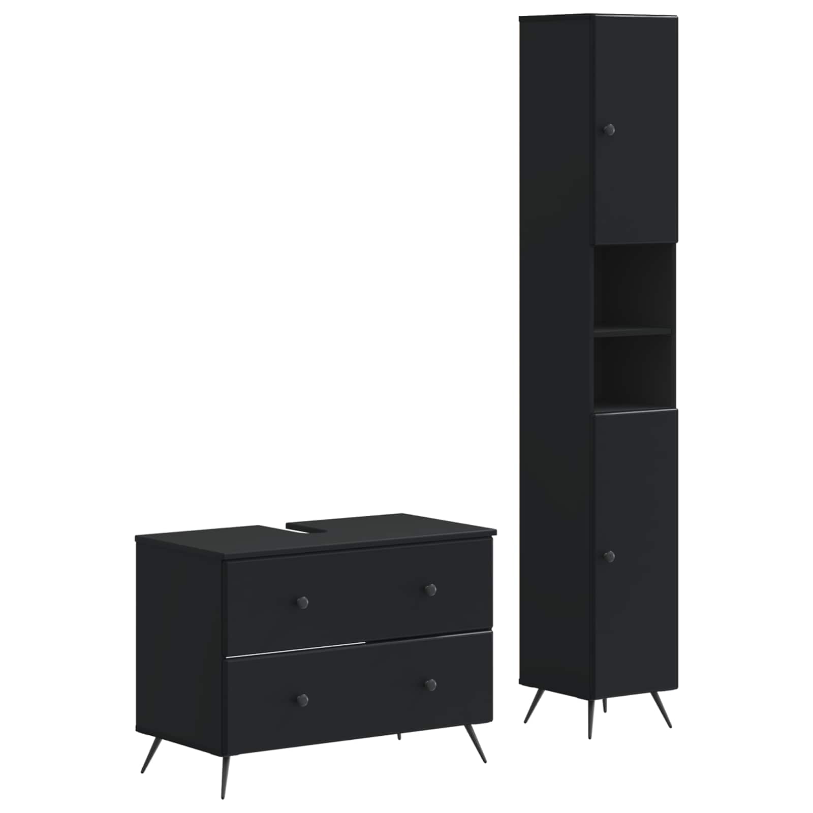 Vidaxl 2 Piece Bathroom Cabinet Set Breda Black Engineered Wood