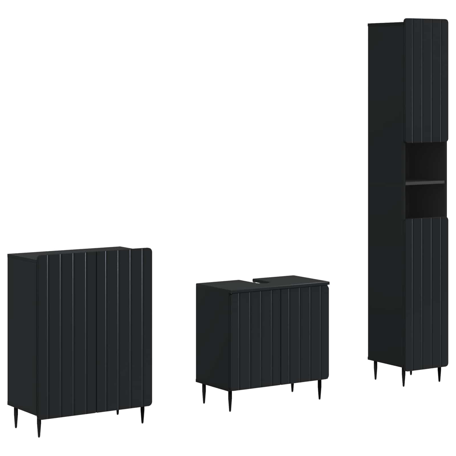 Vidaxl 3 Piece Bathroom Cabinet Set Zwolle Black Engineered Wood