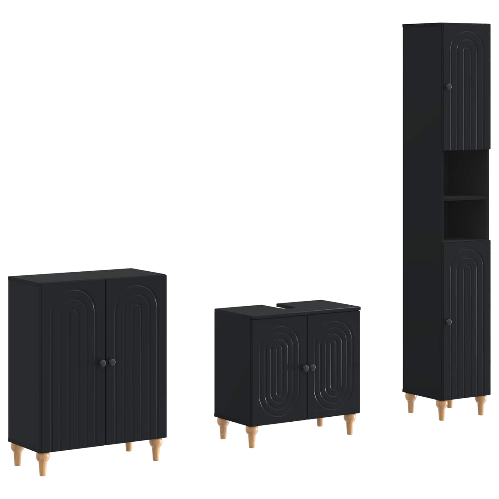 Vidaxl 3 Piece Bathroom Cabinet Set Alkmaar Black Engineered Wood