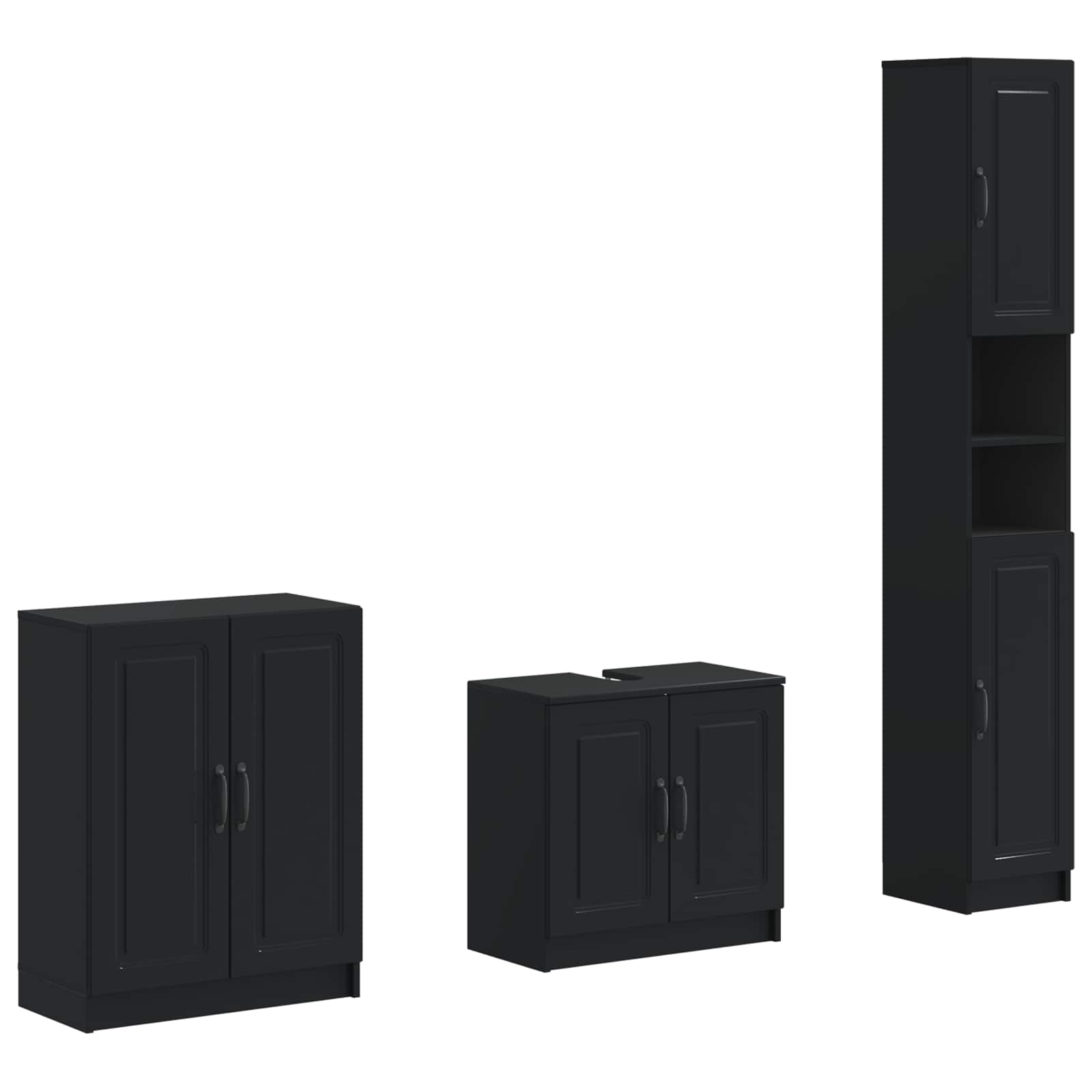 Vidaxl 3 Piece Bathroom Cabinet Set Utrecht Black Engineered Wood