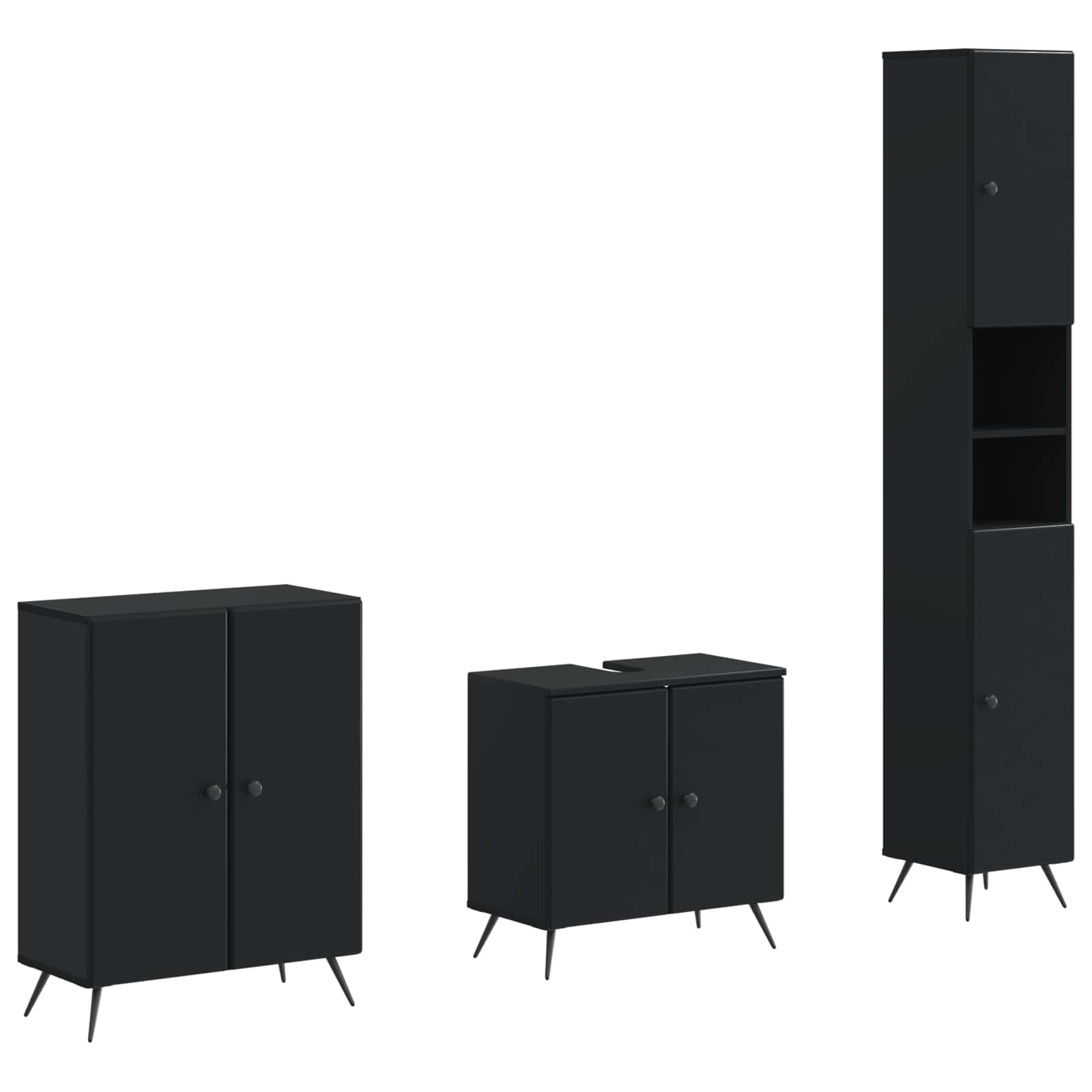 Vidaxl 3 Piece Bathroom Cabinet Set Breda Black Engineered Wood