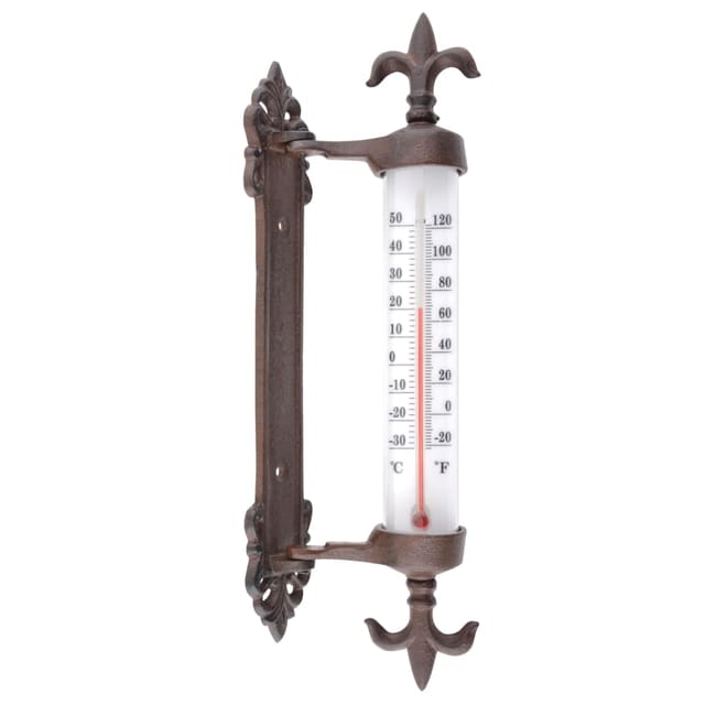 Fensterthermometer Lilie Antik-Stil Wandthermometer beweglich Gusseisen Braun