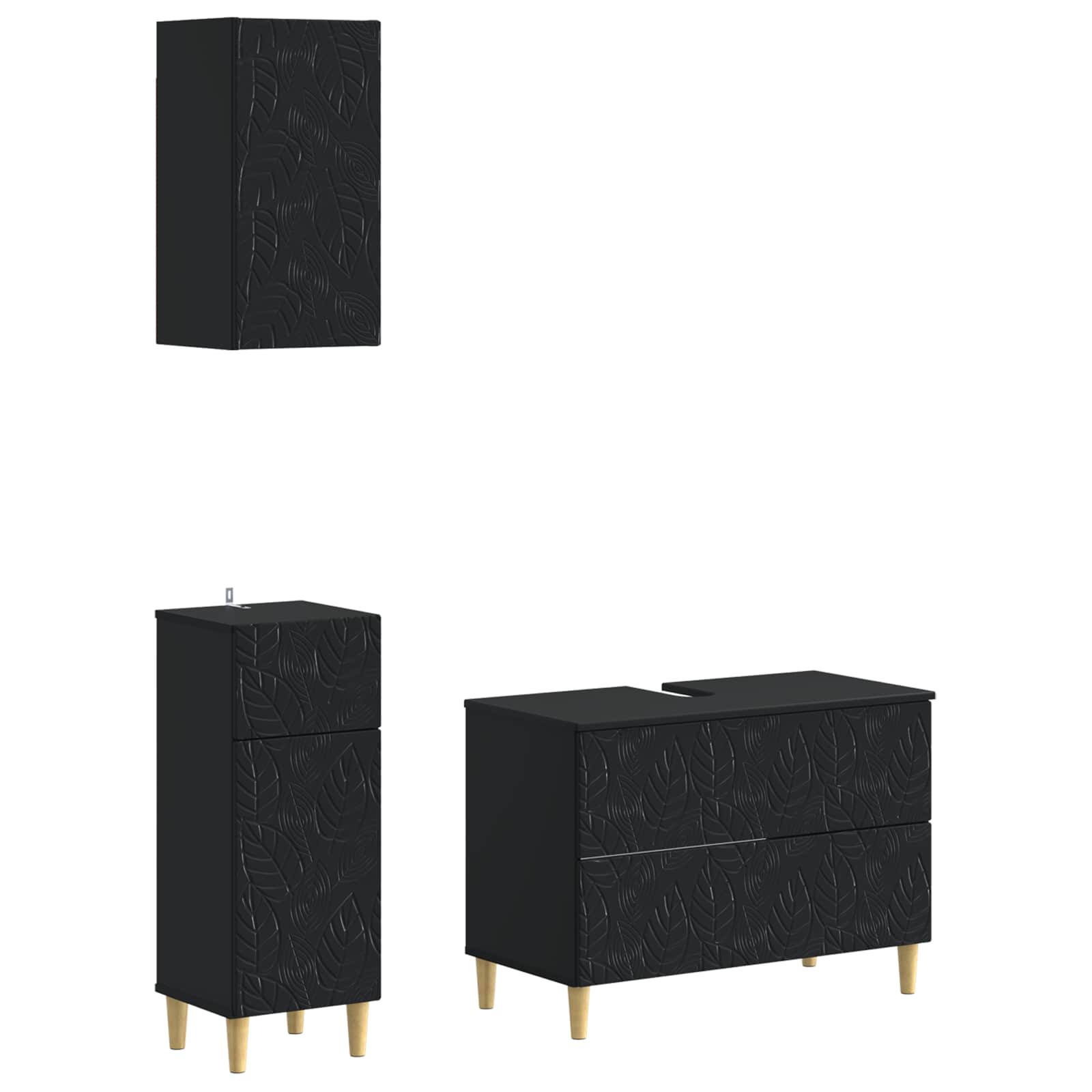 Vidaxl 3 Piece Bathroom Cabinet Set Delft Black Engineered Wood