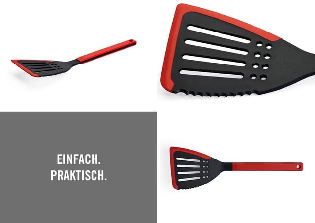 Woll Cook-It Jumbo Pfannenwender mit Silikonrand Schwarz Rot