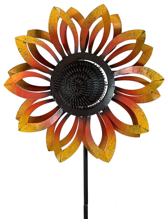 Doppelwindrad Sonnenblume Windrad doppelt Gartenstecker Windspiel Vintage