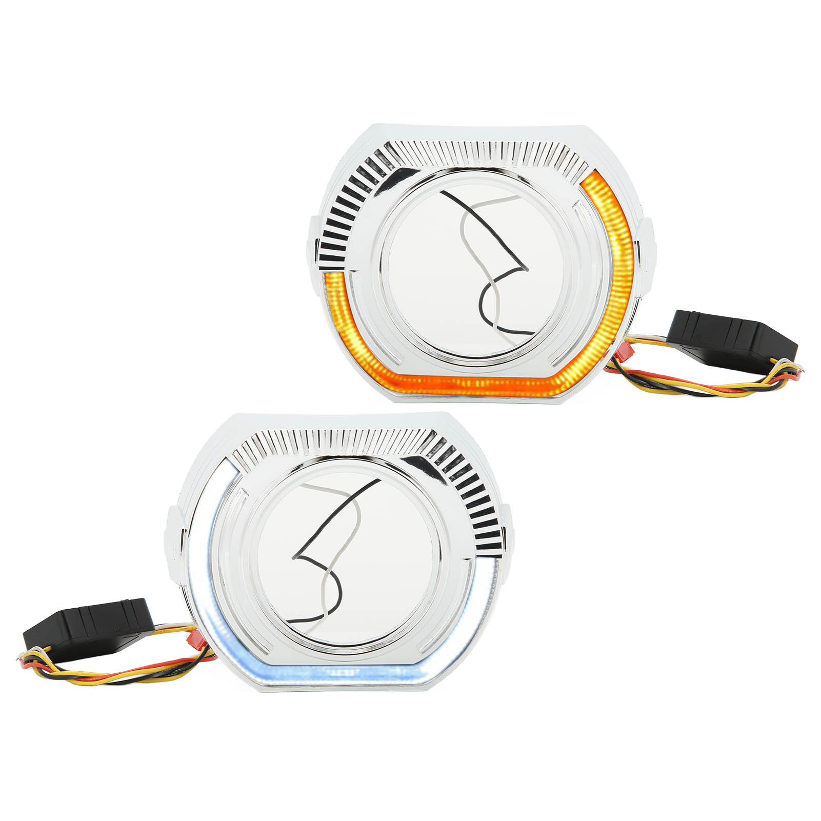 Bi-xenon-led-scheinwerferblende Mit Doppellinsen (weißes Und Gelbes Licht) 12v 5w Mit Led-angel-eyes-ringen Und Tagfahrlicht (drl)