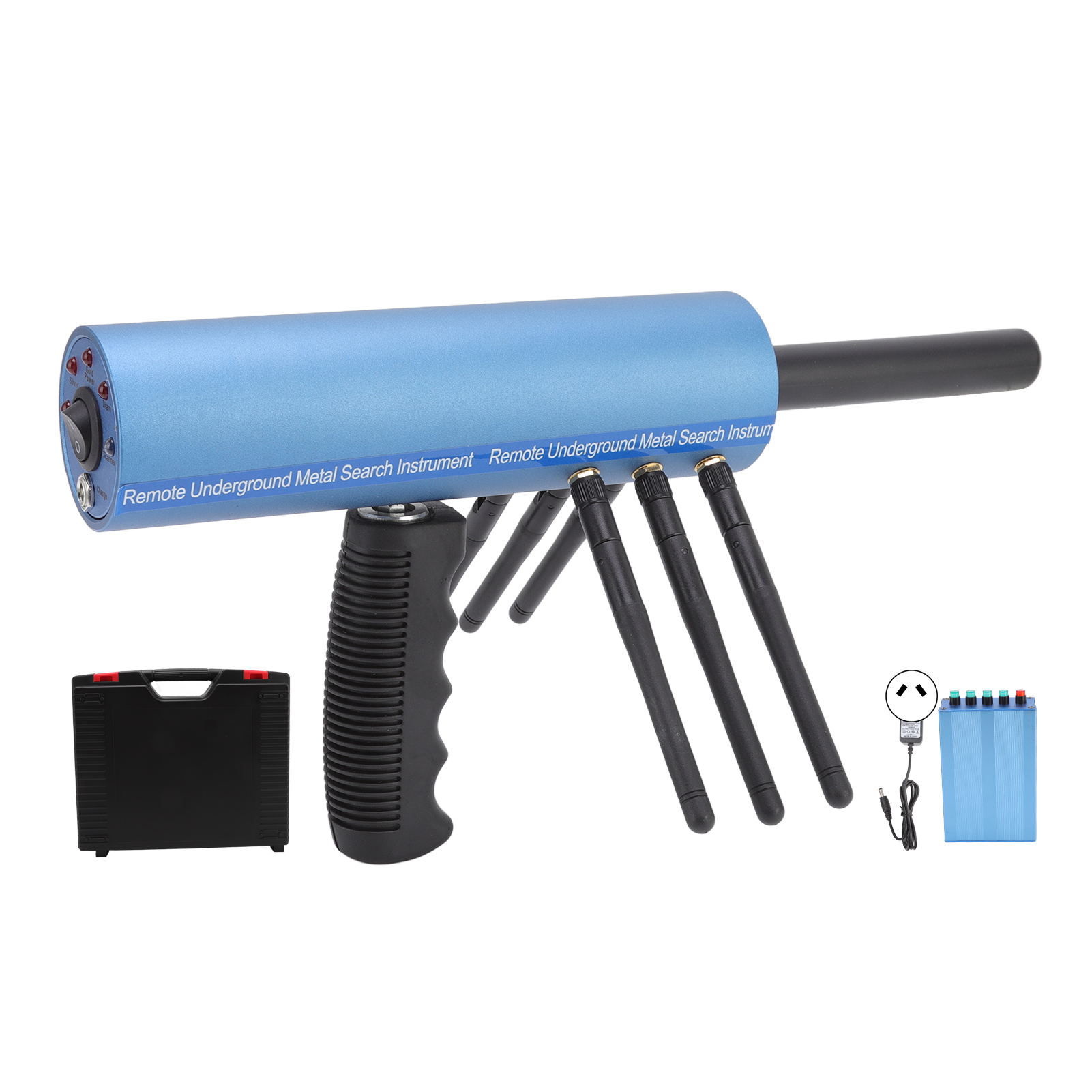 Blauer Aluminium-metalldetektor, 20 M Suchtiefe, 6 Antennen, Tragbar Und Wiederaufladbar, Für Gold, Silber Und Bronze, Australischer 100–240-v-stecker
