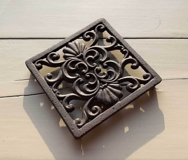 Topfuntersetzer Quadratisch Untersetzer Vintage Gusseisen Braun Antik-Stil 15cm