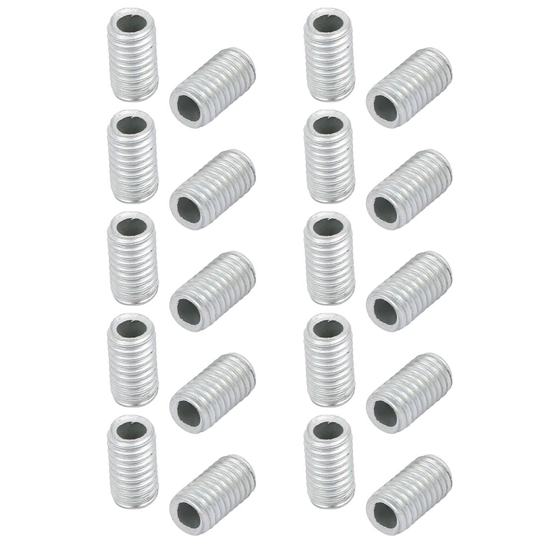 Packung Mit 20 Hohlen Gewindehülsen, M6 Gewinde, 10 Mm Länge, Ersatzteile Für Lampen, Verzinkt, Silberfarben.