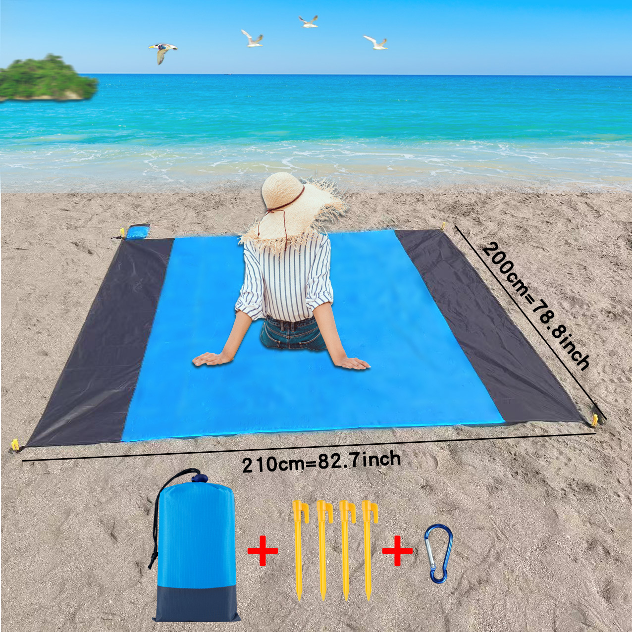 Extra Große, Wasserdichte Und Sandabweisende Stranddecke (200 X 210 Cm) Leichte Und Sandabweisende Picknickdecke Befestigungsheringe Inklusive.