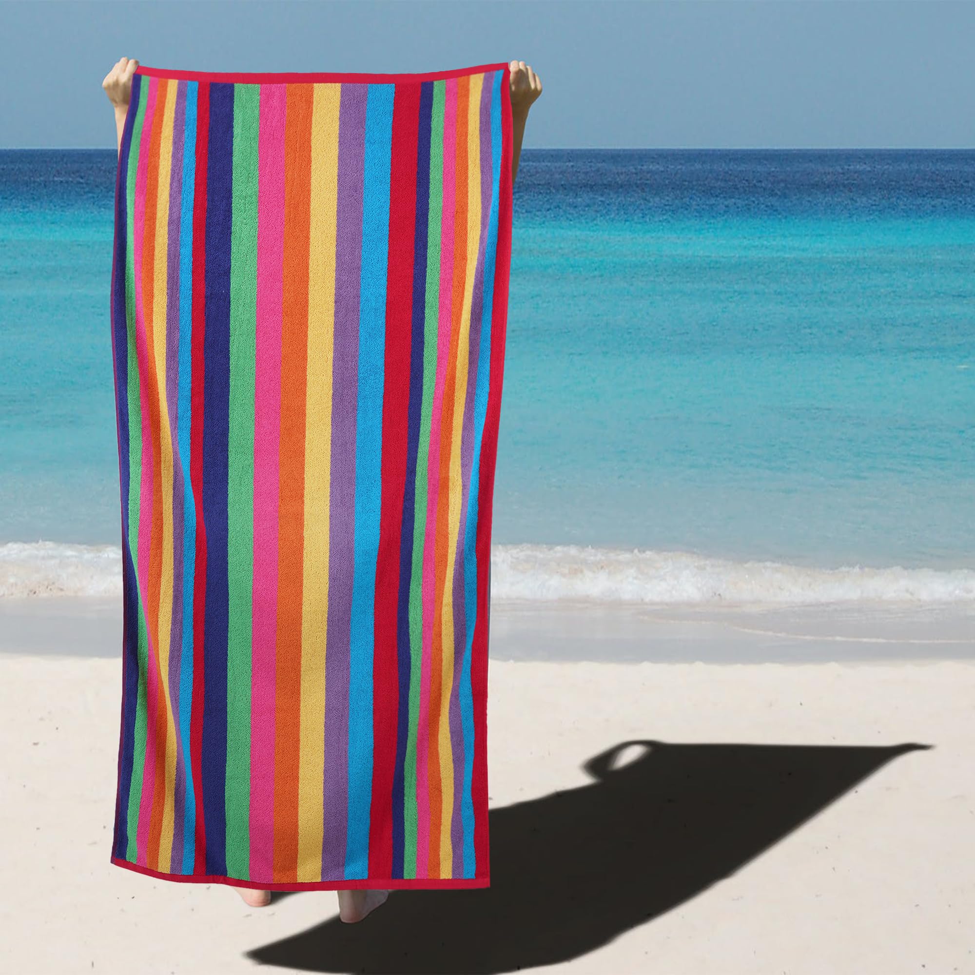 Klassisches, Gestreiftes Strandtuch Für Erwachsene (1 Stück) – 100 % Gekämmte Baumwolle (frottee, Gedrehtes Garn), Schnelltrocknend, 450 G/m², 90 X 180 Cm