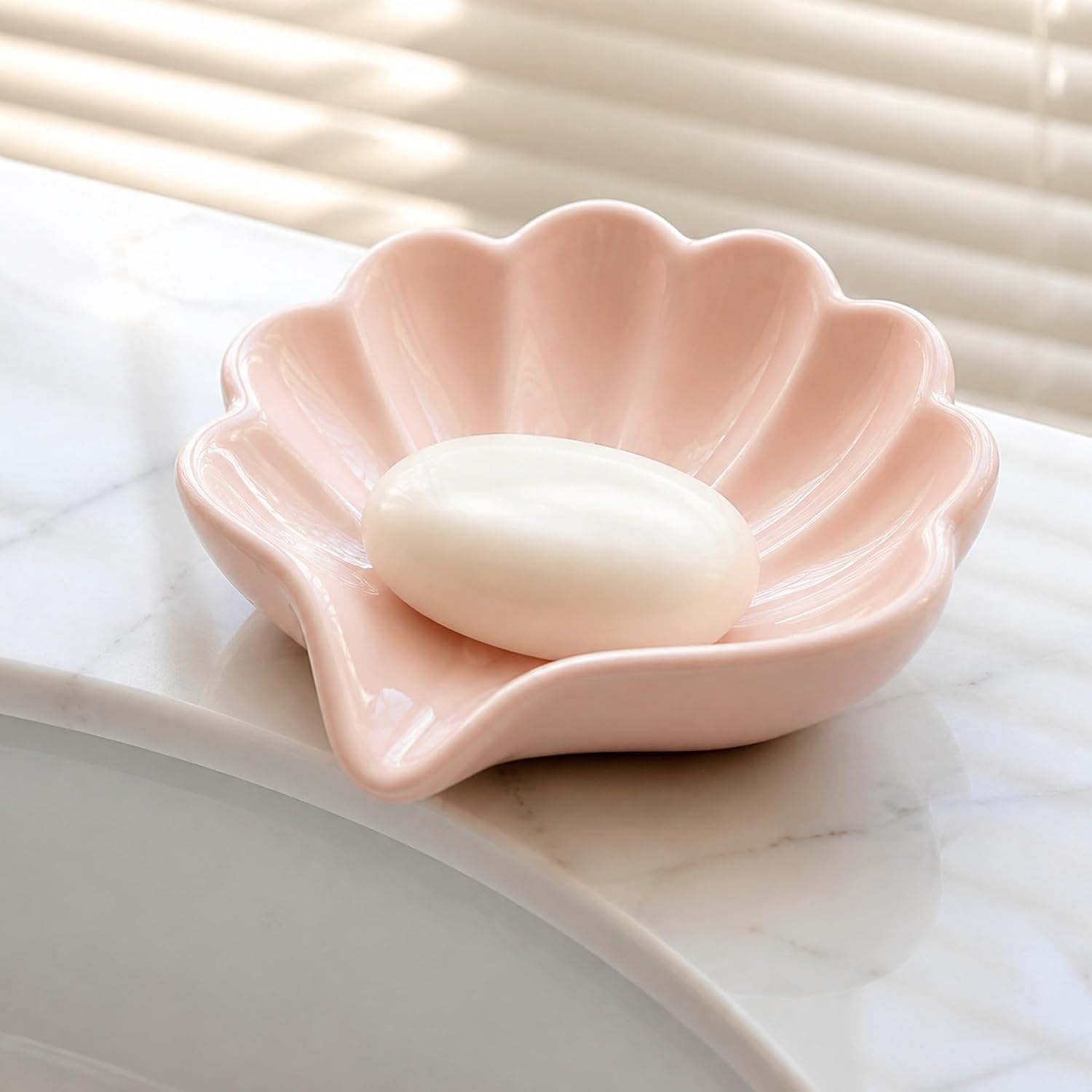 Muschelförmige Seifenschale, Selbstentleerende, Schräge Seifenschale Schmuckablage (rosa)