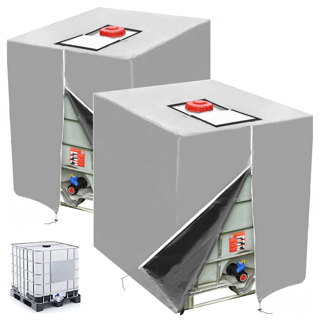 Ibc-wassertankabdeckung (1000 L), 2-teiliges Set, Wasserdicht Mit Reißverschluss, Winddicht, Uv-beständig, 210d, Abriebfest, 120 X 100 X 116 Cm, Silber