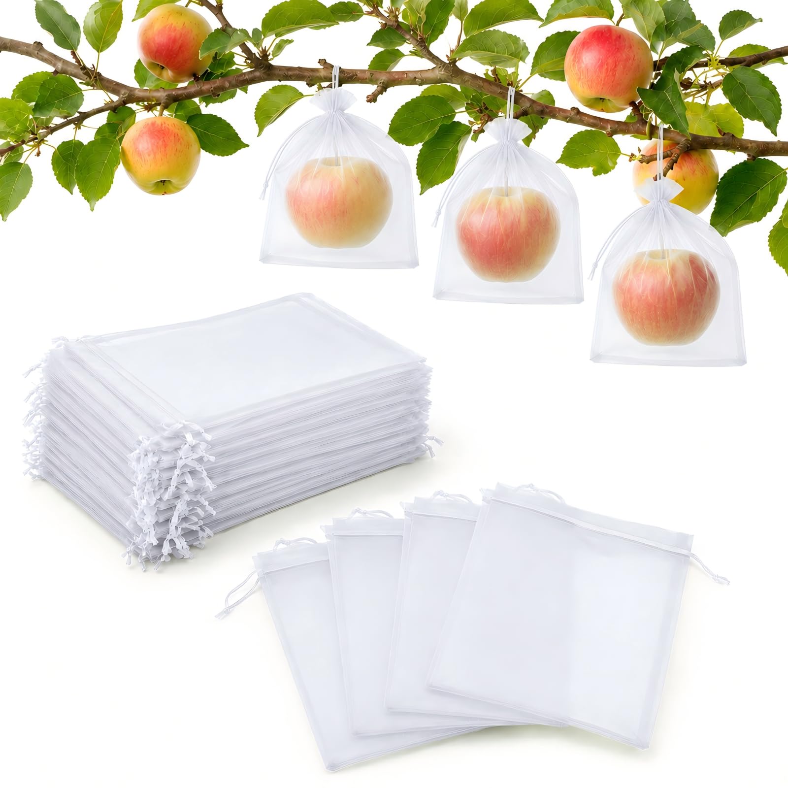 Packung Mit 50 Organza-obstschutzbeuteln (15 X 20 Cm) – Netze Mit Kordelzug Zum Schutz Von Trauben Und Anderen Früchten Vor Wespen, Vögeln Und Insekten (weiß)