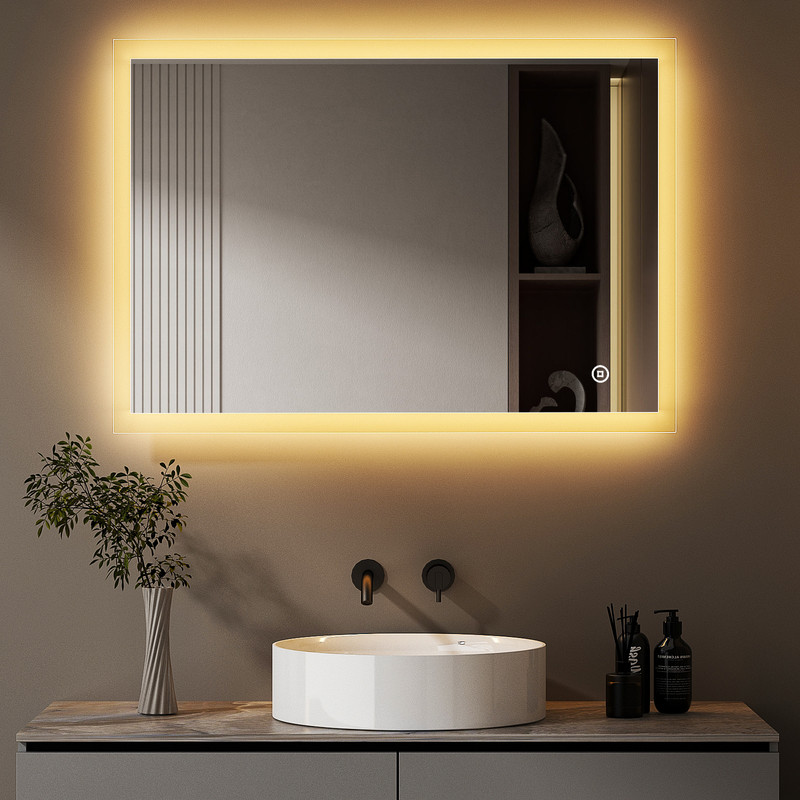 Wdwritti Led Badspiegel Mit Beleuchtung 40x60 Cm Spiegel Mit Beleuchtung Badezimmerspiegel Mit Beleuchtung Led Lichtspiegel Wandspiegel Mit 3 Lichtfarben Dimmbar