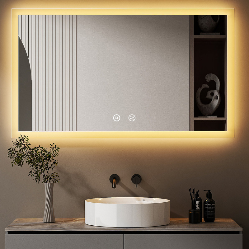 Wdwritti Led Badspiegel Mit Beleuchtung 100x60 Cm Spiegel Mit Beleuchtung Badezimmerspiegel Mit Beleuchtung Lichtspiegel Led Wandspiegel Mit 3 Lichtfarben Dimmbar + Beschlagfrei