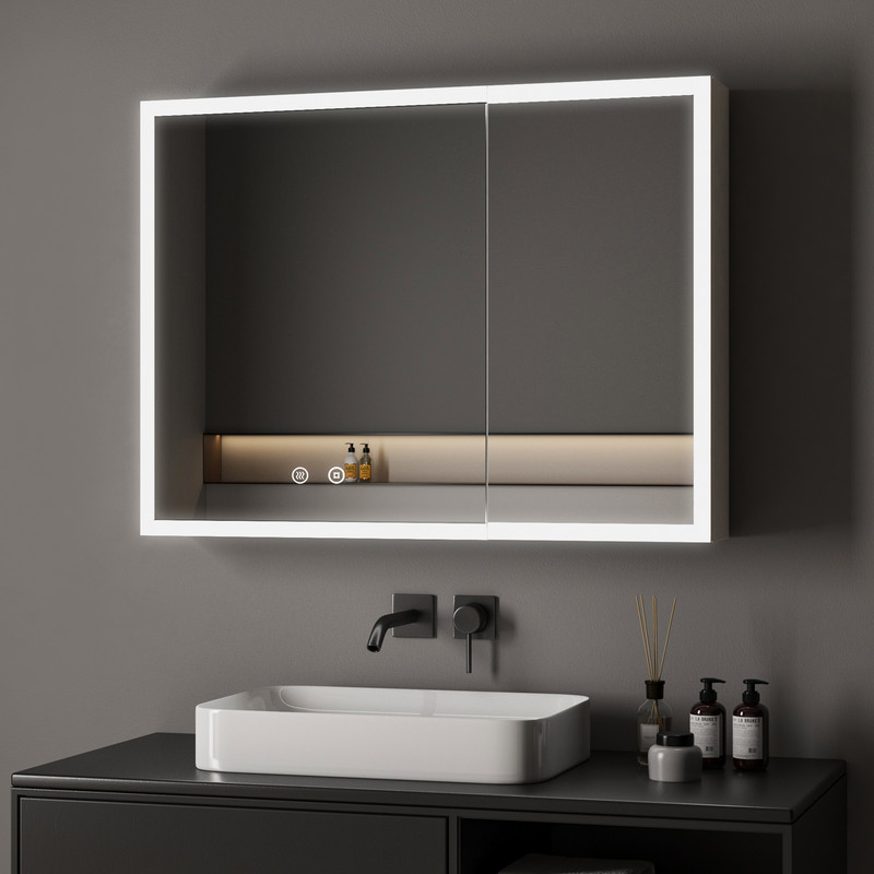 Wdwritti Weiß Spiegelschrank Bad Mit Beleuchtung 80x60cm Spiegelschrank Mit Beleuchtung Badezimmerschrank Mit Spiegel Bad Hängeschränke Medizin Kabinett Mit 3 Einstellbare Lichtfarben + Beschlagfrei +