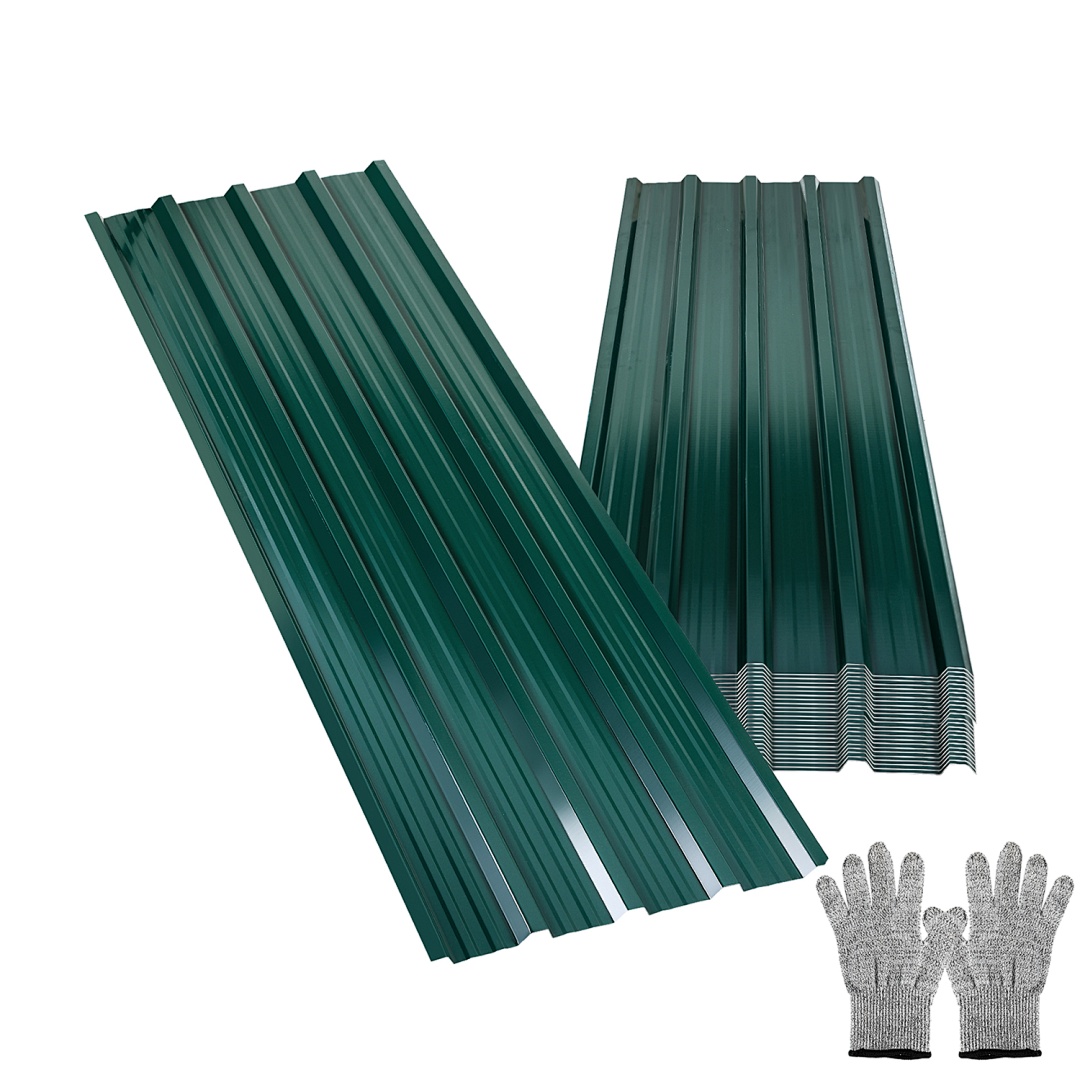 Wolketon 12 Stück Dachblech Trapezblech Profilblech Platten Aus Metall, Inkl. Schnittfester Handschuhe, 129x46 Cm, 0,25 Mm, 7 M², Grün