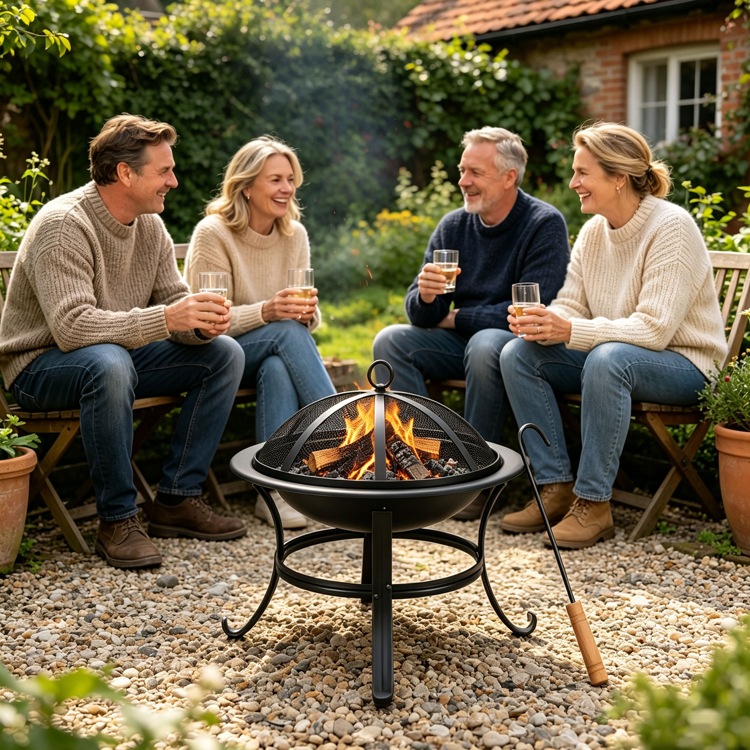 Wolketon Feuerschale Mit Grillfunktion, Ø 55 Cm, Feuerkorb Mit Funkenschutzdebkel, Grillgitter Und Feuerhaken Für Garten, Terrasse Und Camping