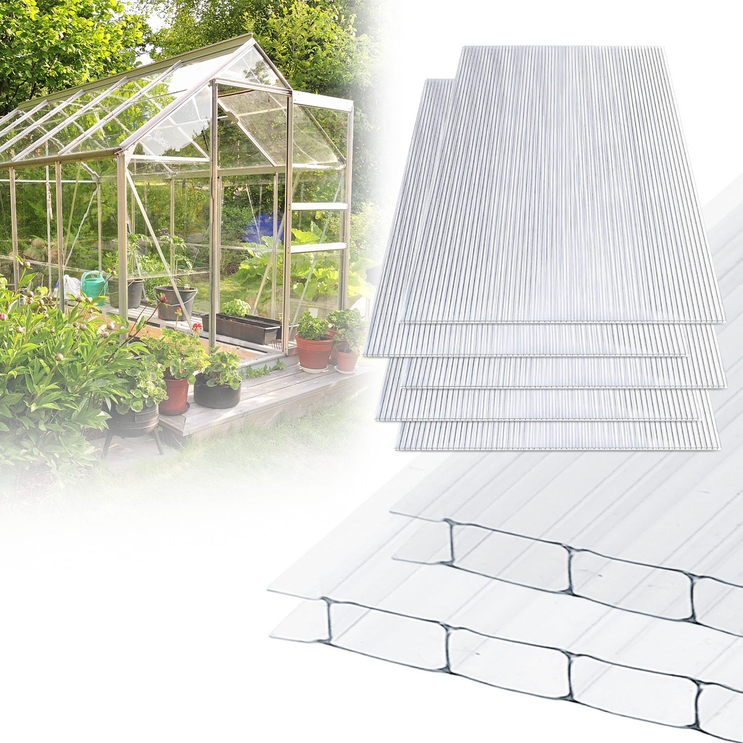Wolketon 10x Polycarbonat Hohlkammerplatten 8mm Transparent Hohlkammerstegplatten Uv-beständigen Für Gewächshaus Carports