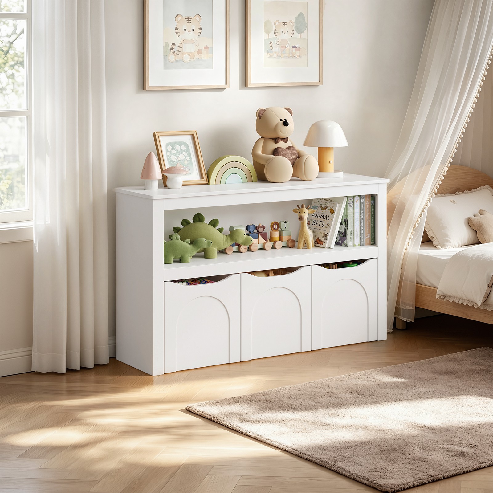 Woltu Kinderregal Mit Rollen, Spielzeugaufbewahrung Spielzeugschrank, Kinderzimmer, 100x30x59.5 Cm, Weiß