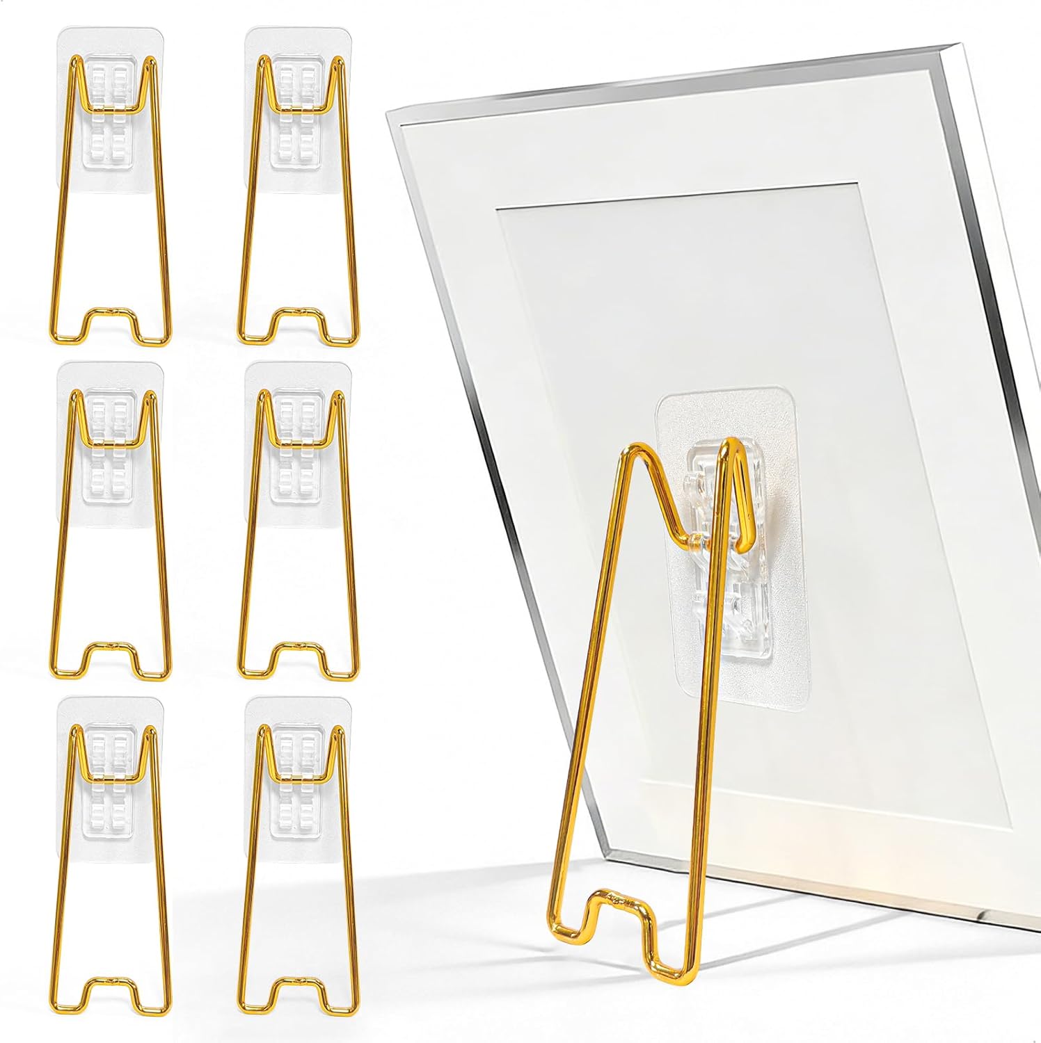 Bilderrahmenständer, 6-teiliges Set Aus Metall-bilderrahmenhaltern Mit Aufklebern, Staffelei-bilderrahmenständer Aus Eisen Für Wohnzimmer, Büro, Studio, Gold