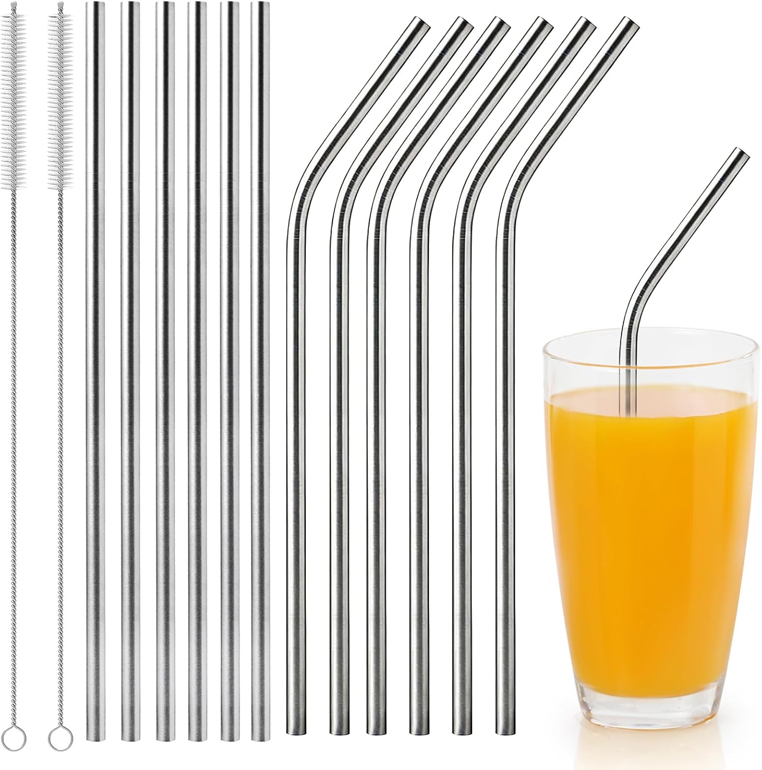 24 Wiederverwendbare Edelstahl-trinkhalme Mit 2 Reinigungsbürsten, Ideal Für Cocktails, Eismilch, Tee, Milchshakes Und Eiskaffee