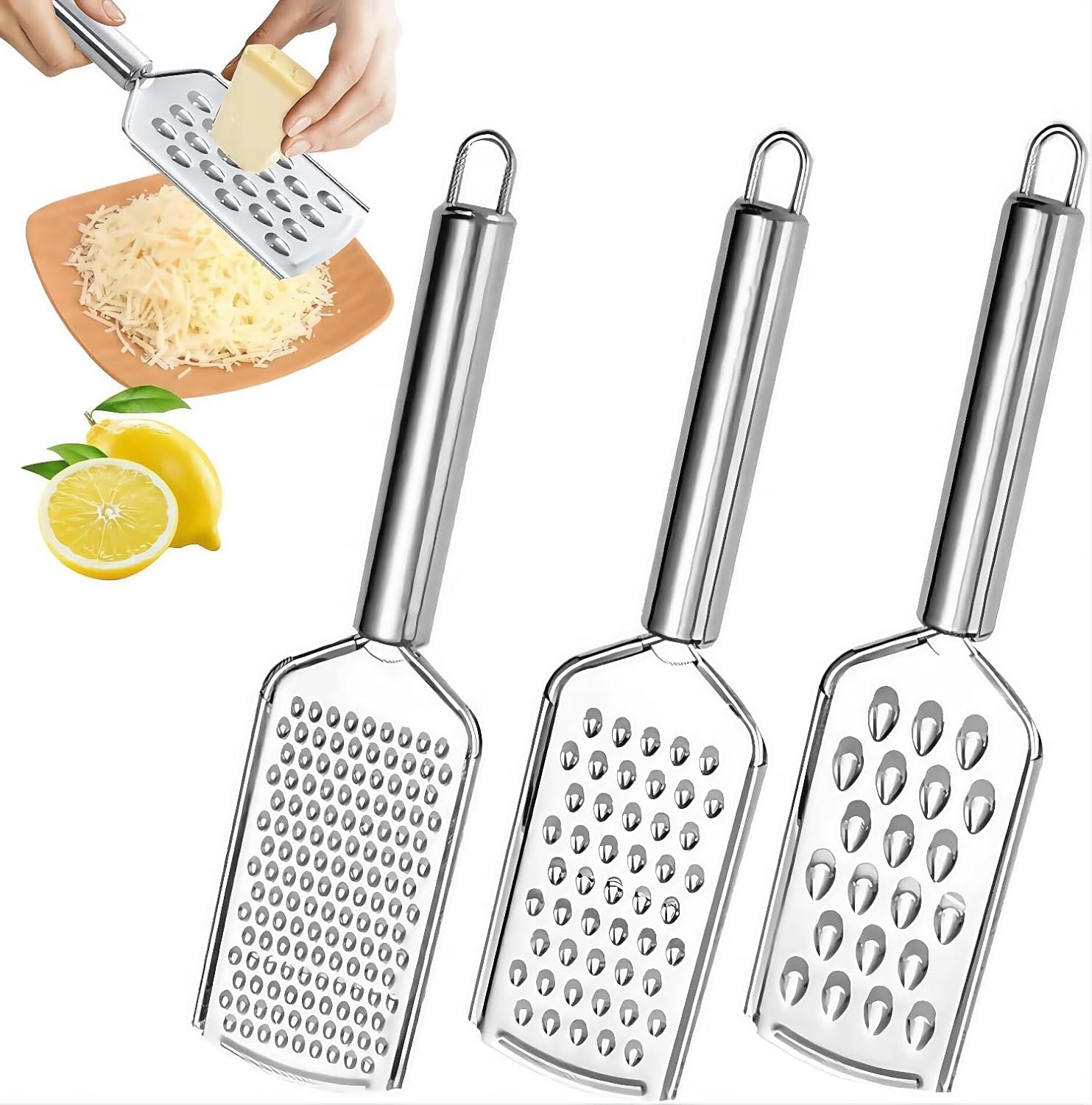 Käsereibe, 3-teilige Manuelle Zitronenreibe Aus Edelstahl, Reibe Für Lebensmittel, Küchenreibe Für Ingwer, Schokolade, Gemüse, Muskatnuss