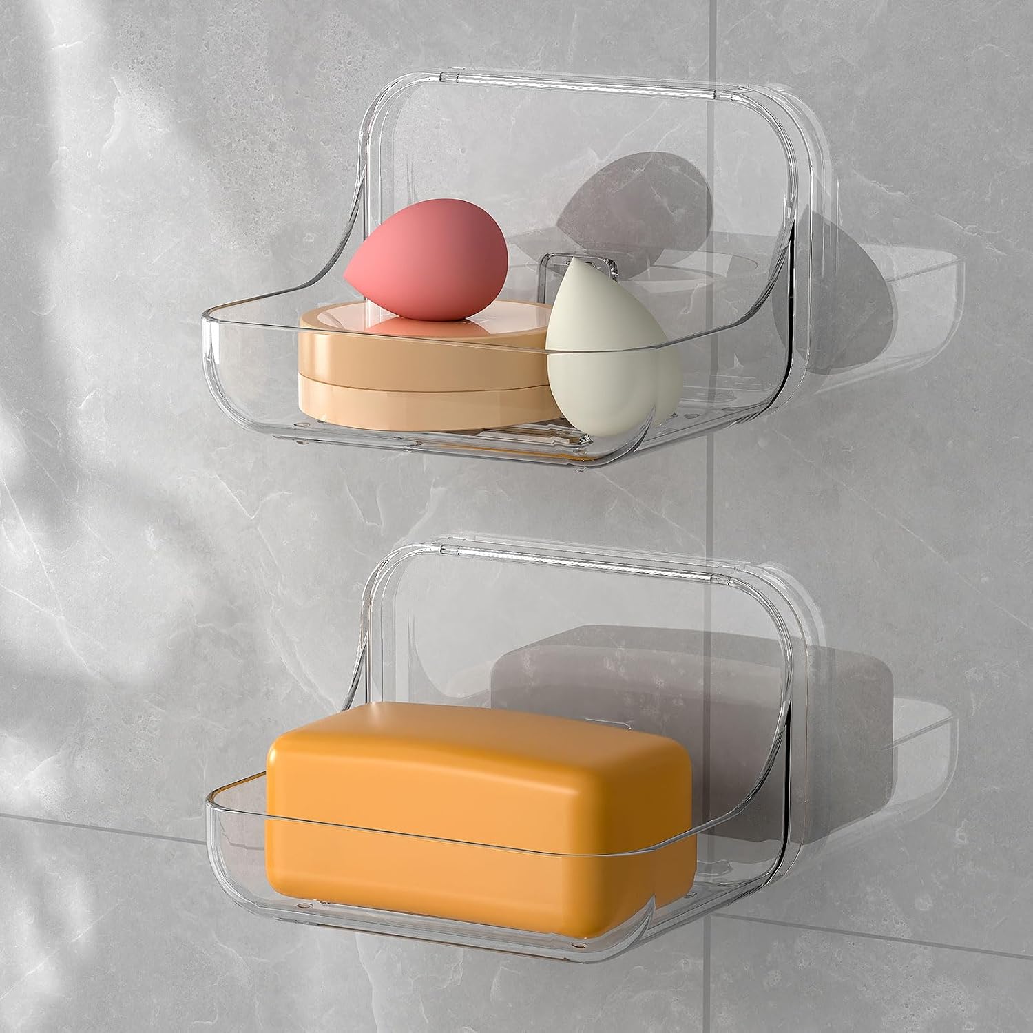 Set Mit 2 Selbstklebenden Seifenschalen Für Dusche Und Küche – Transparentes Pet