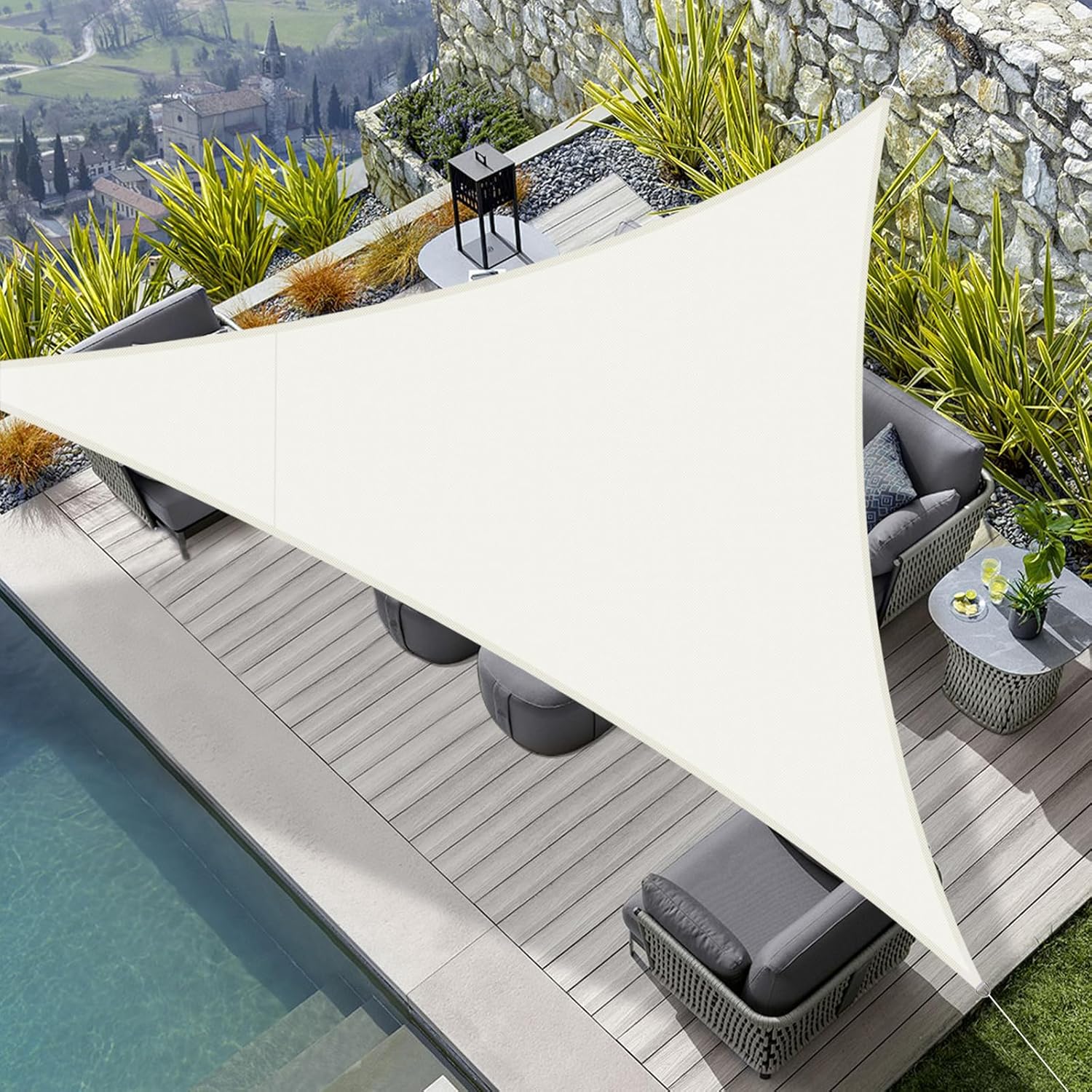 Heng Feng Voile D'Ombrage Triangulaire 3x3x3m Undurchlässig,toile Ombrage 160 G/m² Uv-schutz 95 % Für Garten, Terrasse, Balkon, Außenbereich, Montagekabel Inklusive, Beige