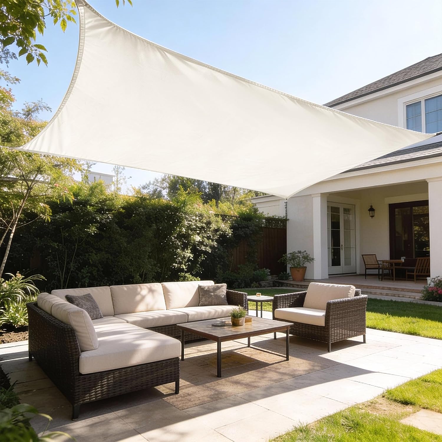 Haikus Voile D'Ombrage Impermeable Rectangulaire 3x4m Pes-beständig, 4x3m, Beständiger 98%-schutz Rayons Uv Für Patio Terrasse Extérieur, Creme 3x4