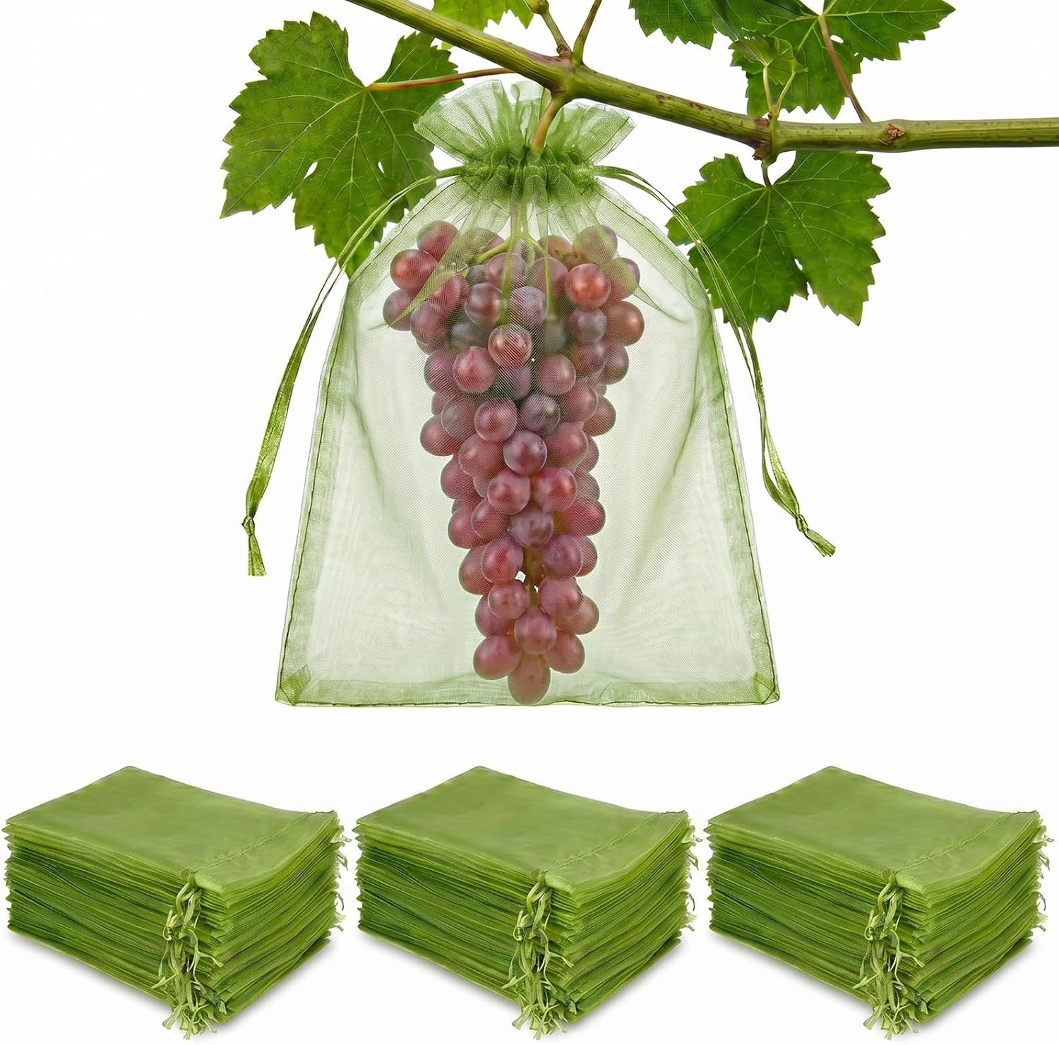 300 Stück Obstschutzbeutel, 8x12 Zoll Grüne Gartennetzsäcke Für Weintrauben Und Obstbäume, Atmungsaktive Organza-netzabdeckungen Für Weintrauben, Tomaten, Mangos Und Gemüse