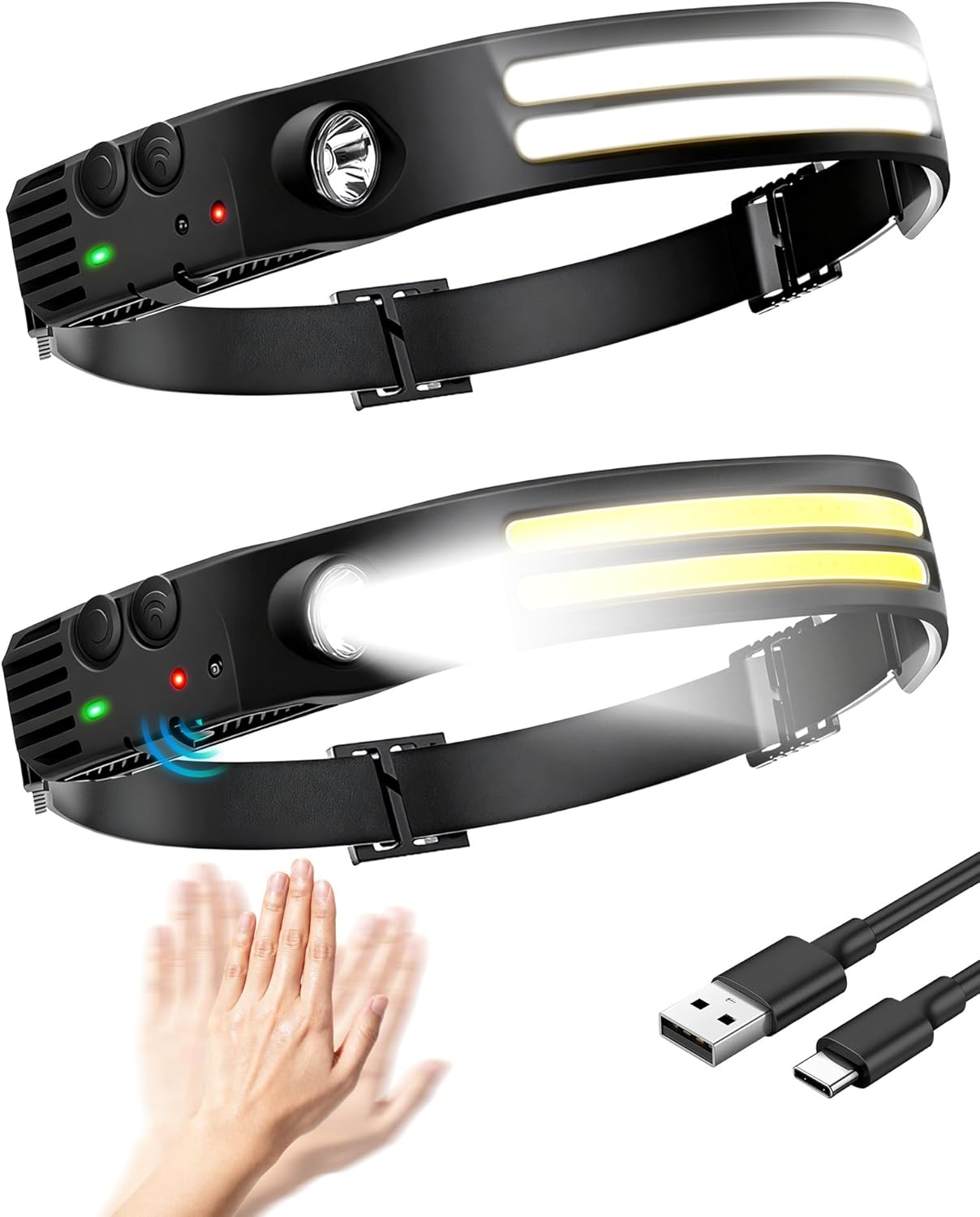 Aufladbare Frontlampe, Superleuchtende Led-frontlampe Mit 5 Modi, Ipx5-schutz Für Den Golfplatz, Den Außenbereich Und Camping – Puissante, Großer Winkel Von 230 °, Verstellbare Frontlampe