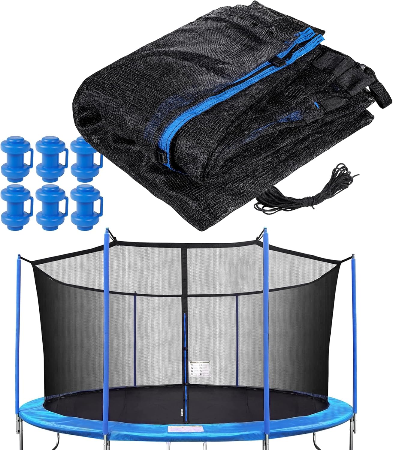 Ersatznetz Für Trampolin Mit 6 Stangenkappen, Passend Für Runde Rahmen (3,66 M, 4,27 M, 4,57 M), Strapazierfähiges Und Atmungsaktives Netz Mit Verstellbaren Gurten, Reißverschlüssen Und Schutzschnalle