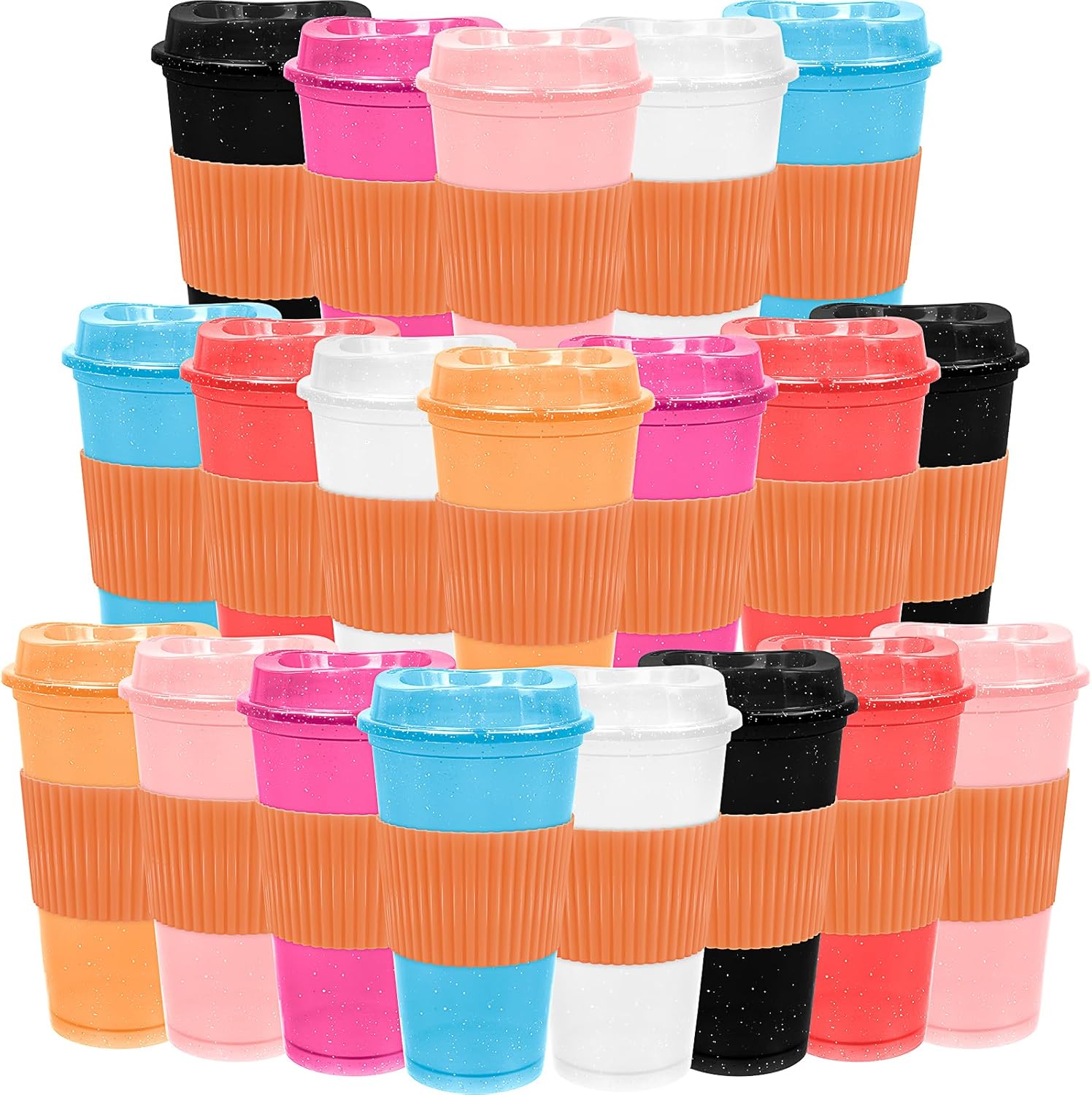 Set Mit 20 Wiederverwendbaren Quasten Und Café-behältern Aus Kunststoff Mit Deckel, 470 Ml, Tasse Für Den Glasierten Kaffee, Tasse Für Die Reise, Für Erwachsene Und Damen, Kinder, Boissons Chaudes Und
