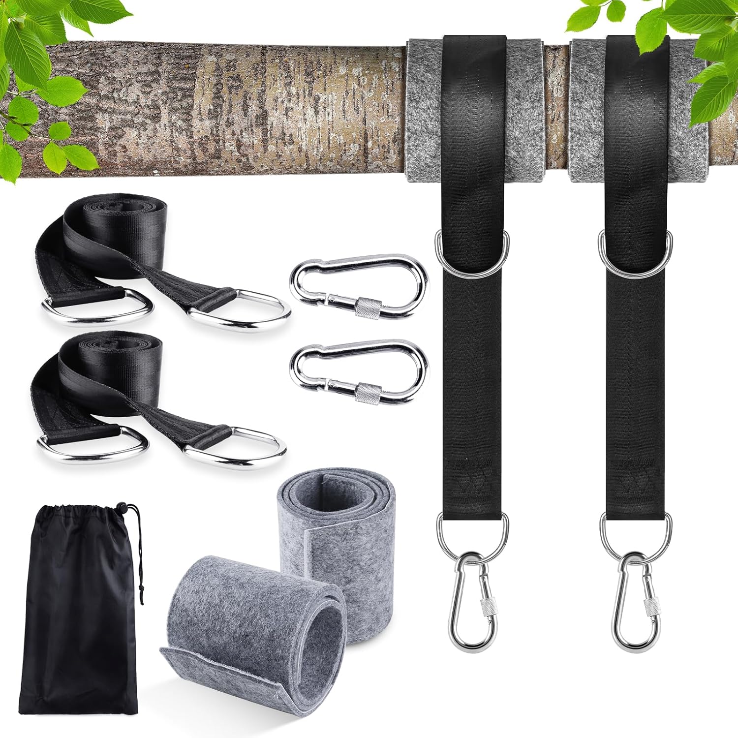 Cenove Hamac-sangles, 2er-set Sangle Balancoire Suspendu 2x150cm Ultra-resistent Mit D-ring Und Coussin Plus Epais, Deux Crochets Mousquetons Charge Max 500kg Für Hamac Und Balancoire De Jardin