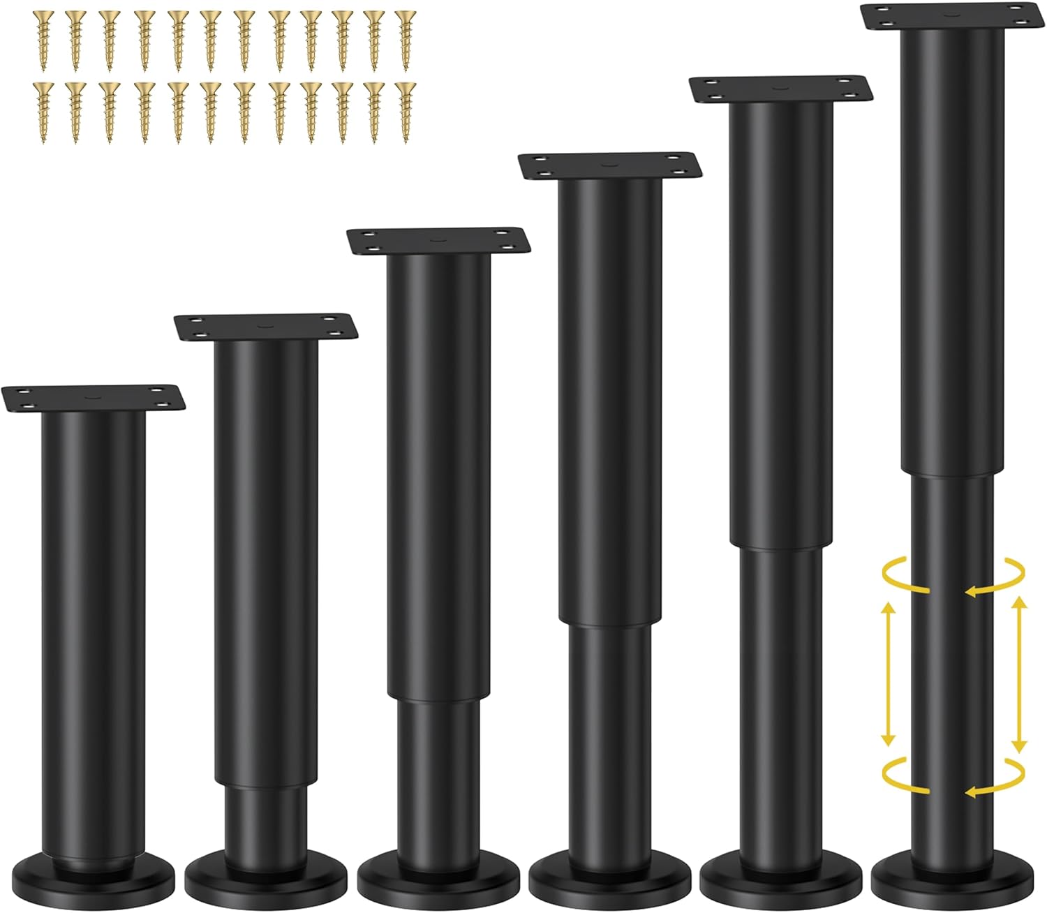 Wlrrcwdttc 6 Stück Höhenverstellbare Bettfüße Für Bettgestell/mittellatte, Verstellbare Möbelfüße Aus Metall (18–31 Cm) Für Bett/sofa/schrank/couch/kommode/tisch, Ersatz Für Schwere Bettfüße