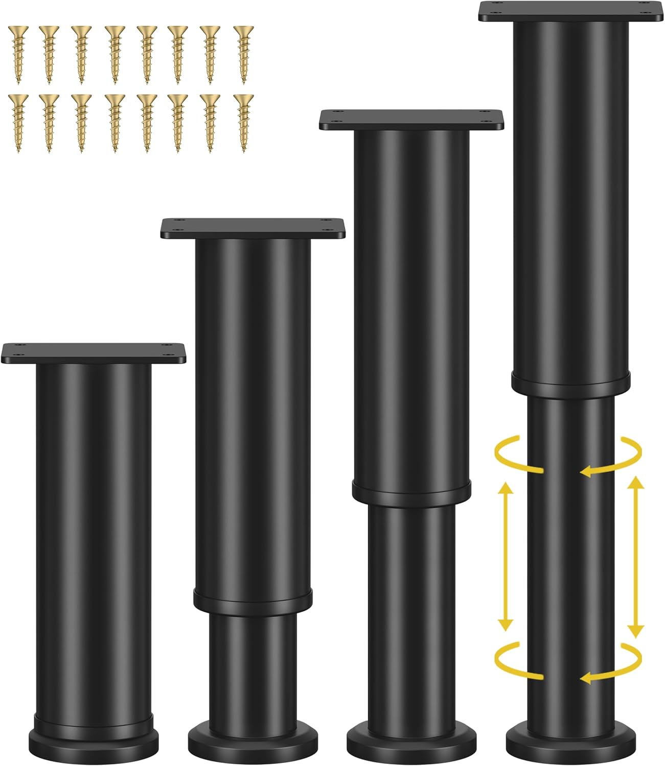 Wlrrcwdttc 4 Stück Verstellbare Bettstützfüße Für Bettgestell/bettmittellatte, Verstellbare Metallmöbelfüße 7,08-13 Zoll Für Bett/sofa/schrank/couch/kommode/tisch, Verdickte, Schwere Ersatzbettbeine