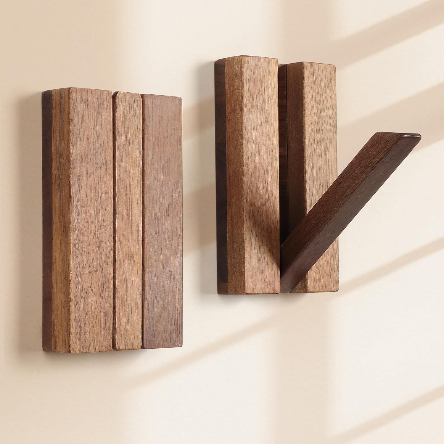 Wandhaken Aus Holz Fürs Badezimmer 2er-pack Faltbare Kleiderhaken Im Rustikalen Stil Zum Aufhängen Von Handtüchern, Taschen Und Mänteln, Platzsparendes, Minimalistisches Design Für Ästhetische Badezi